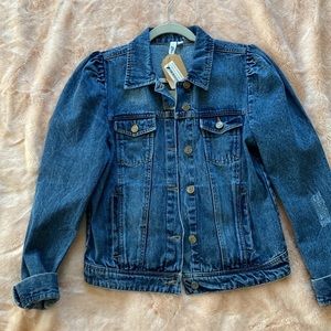 Medium wash puff sleeve denim jacket